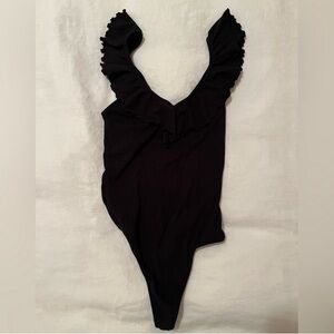 Wilfred off-shoulder black frilly bodysuit in perfect condition